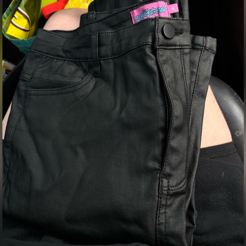 Edikted Black Flare Leather Pants (Viral)